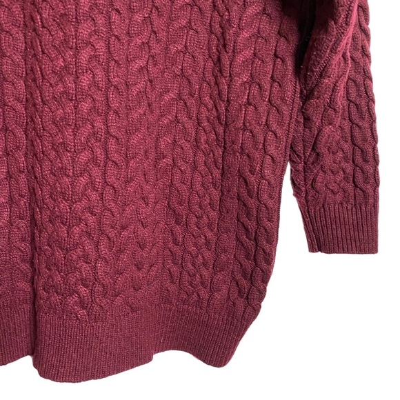 Zara Burgundy Oversized Chunky Cable Knit Sweater V Neck Small - Picture 11 of 14